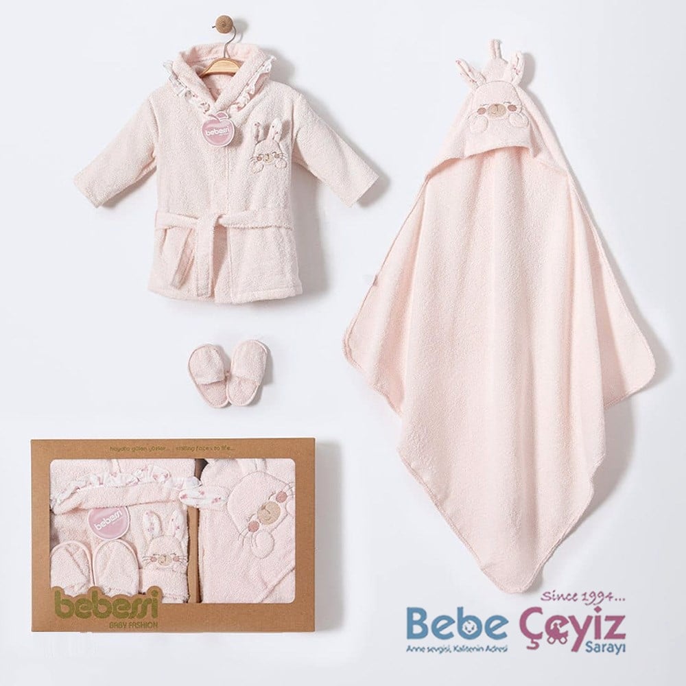 BEBESSİ Bornoz Set Kutulu Bunny Hug ( Pembe )