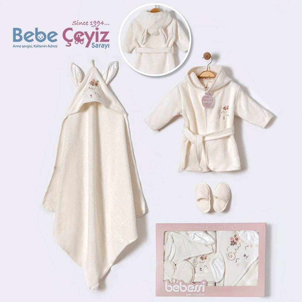 BEBESSİ Bornoz Set Kutulu Kuzulu ( Ekru )