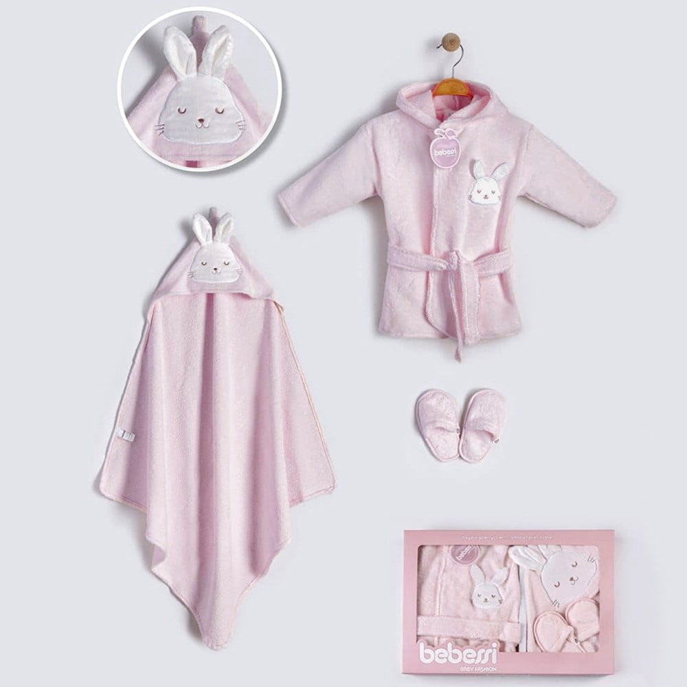 BEBESSİ Bornoz Set  Kutulu Tavşanlı ( Gül )