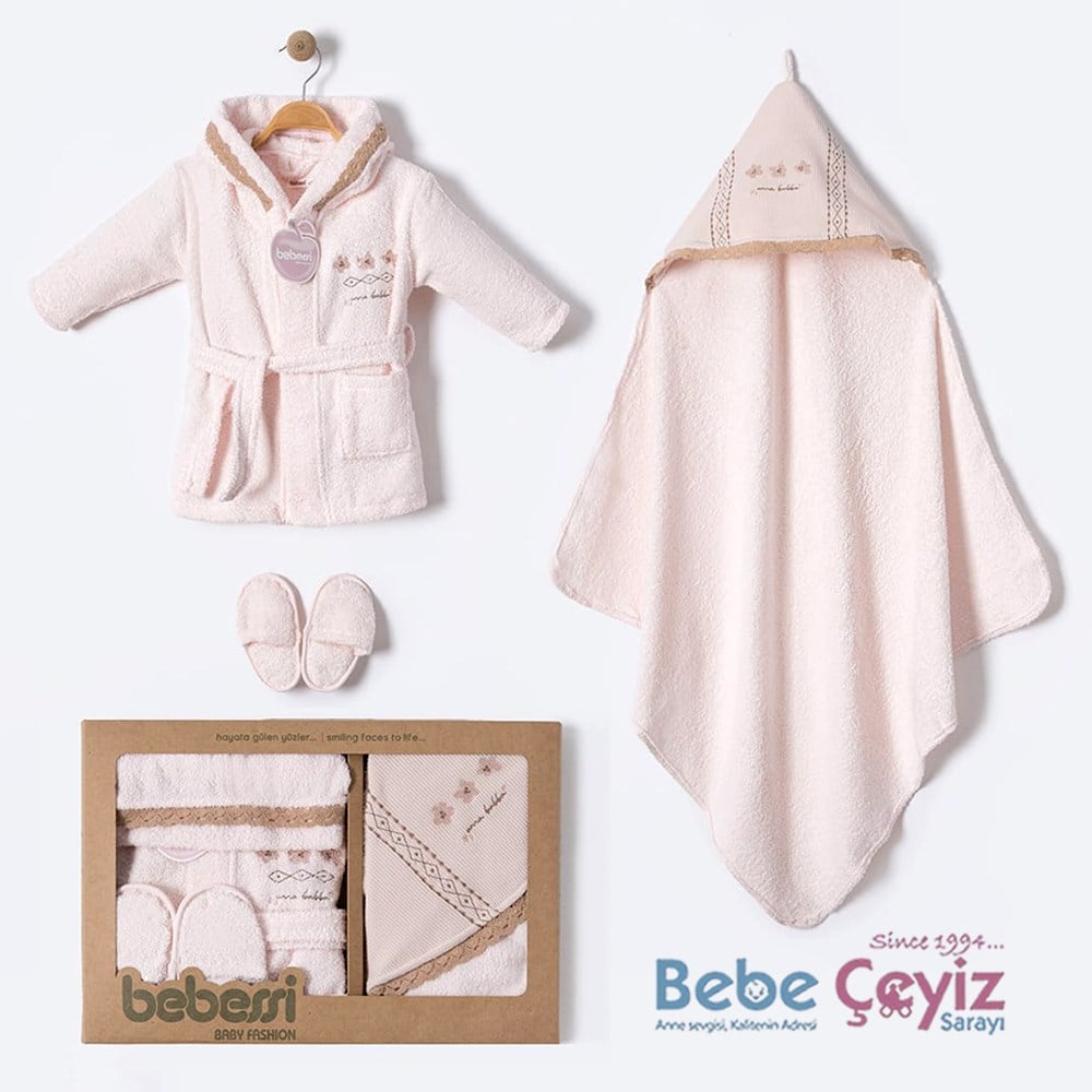 BEBESSİ Bornoz Set  Otantik Kutulu ( Pembe )