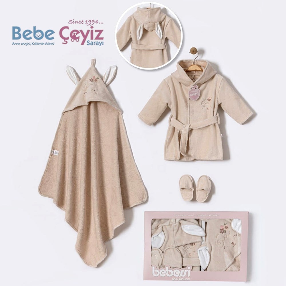 BEBESSİ Bornoz Seti  Kutulu Kuzulu ( Bej )