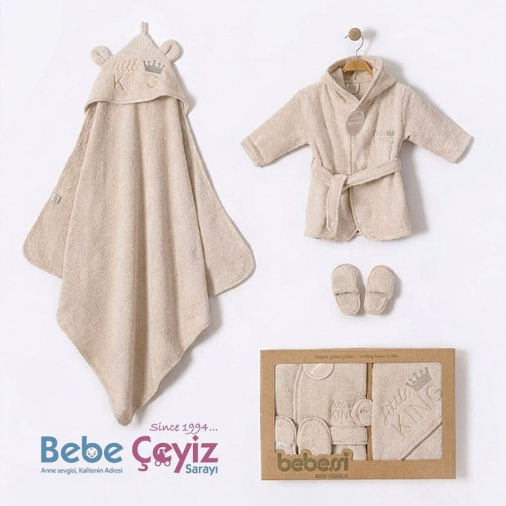 BEBESSİ King Kutulu Bornoz Seti ( Bej )