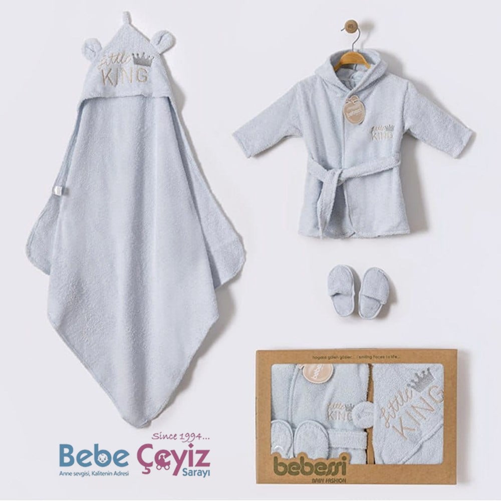 BEBESSİ King Kutulu Bornoz Seti ( Mavi )