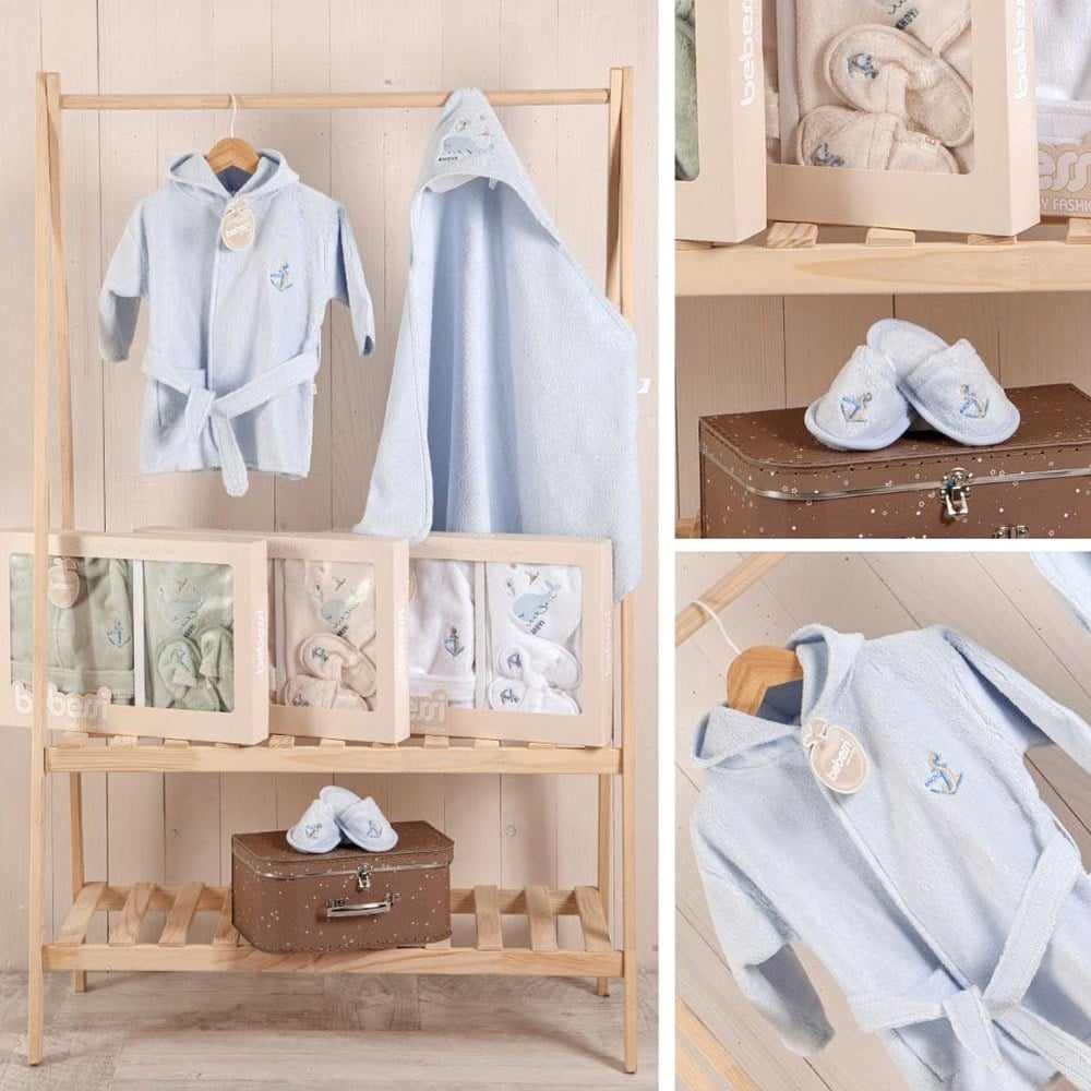 BEBESSİ Kutulu Set Sailing Bornoz Set ( Mavi )