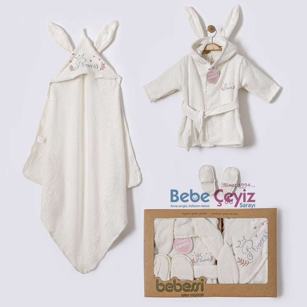 BEBESSİ Princess Kutulu Bornoz Seti ( Ekru )