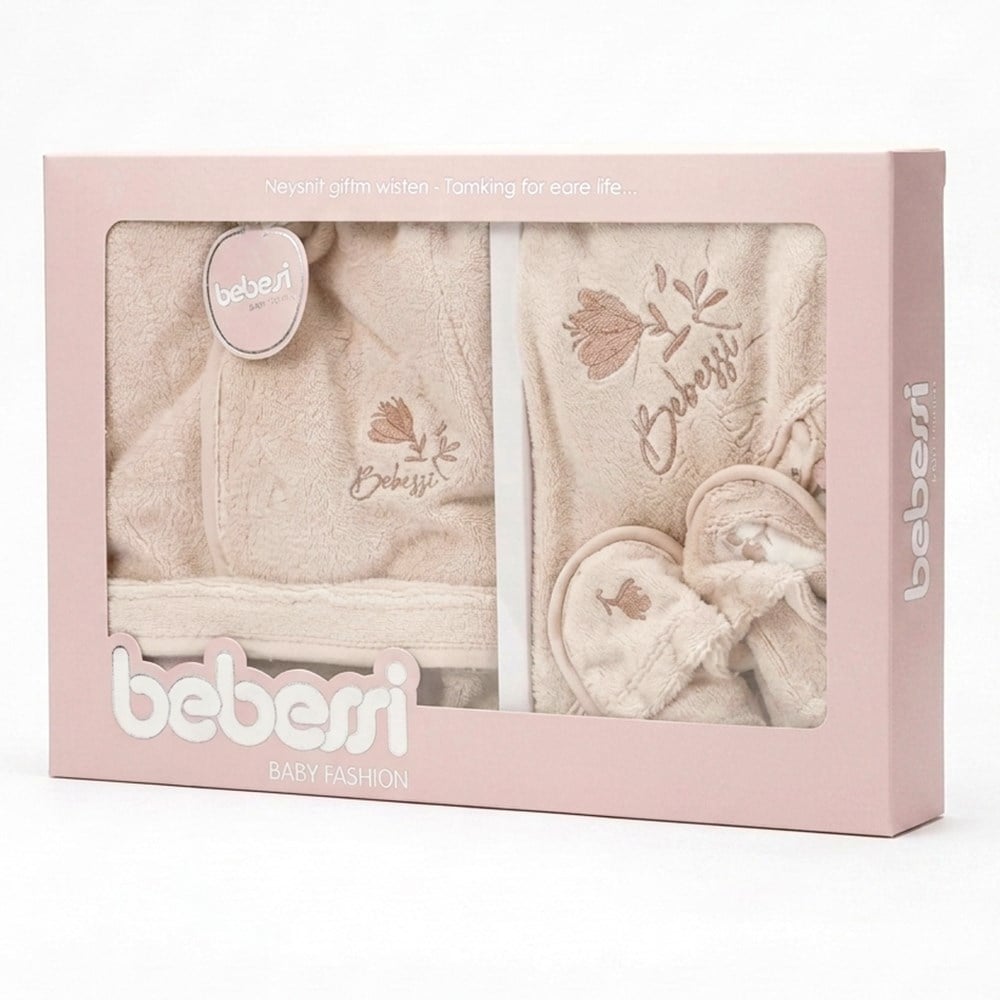 BEBESSİ Tulips Kutulu Bornoz Set  ( Bej )