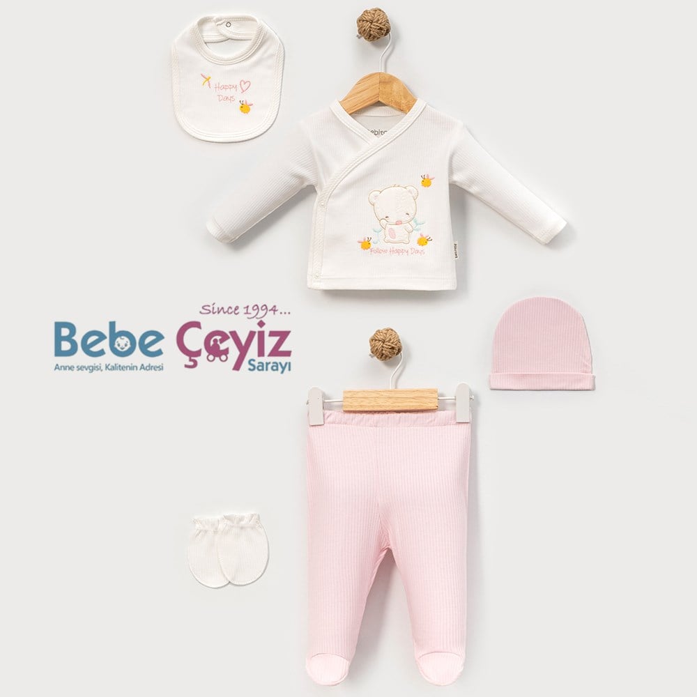 BEBİTOF Çiçekli 5'li Hastane Çıkışı ( Ekru )