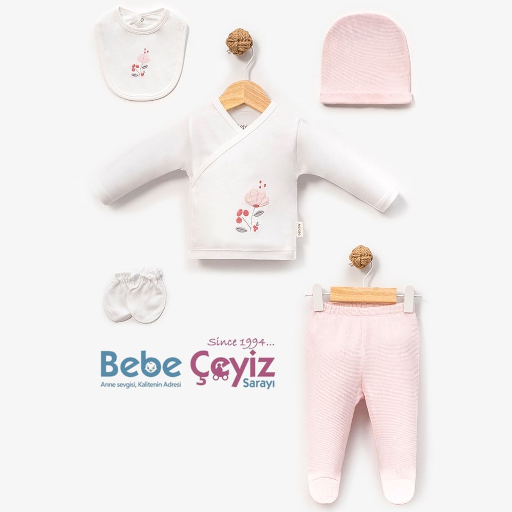 BEBİTOF Çiçekli Nakış 5'li Hastane Çıkışı ( Pembe )