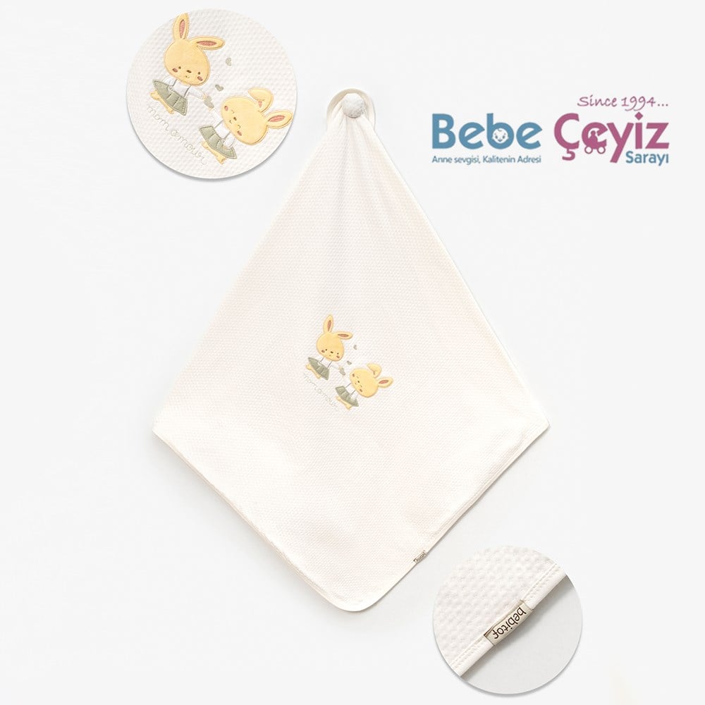 BEBİTOF Etekli Tavşanlar Kapitone Battaniye ( Yeşil )