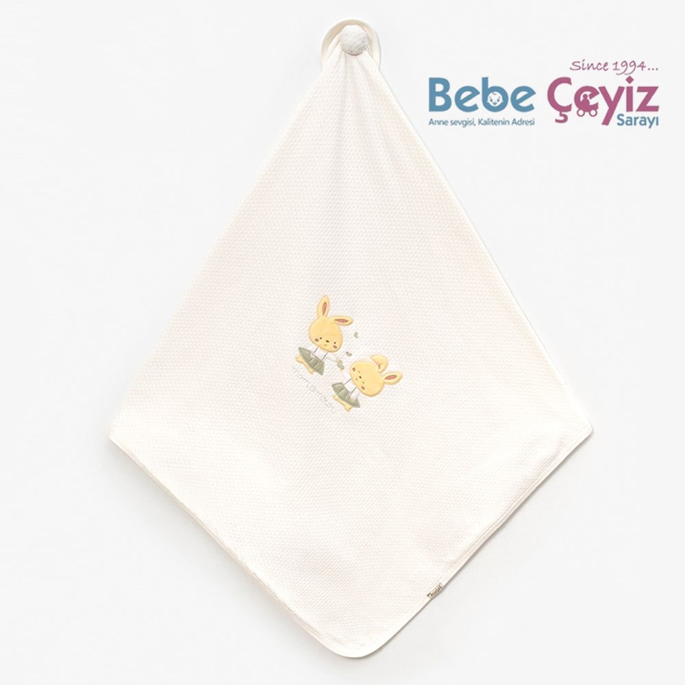 BEBİTOF Etekli Tavşanlar Kapitone Battaniye ( Yeşil )