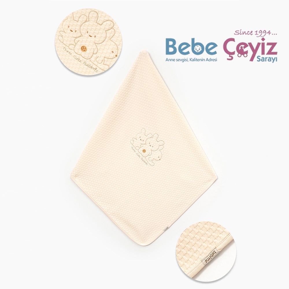 BEBİTOF Sevimli Tavşanlı Battaniye ( Bej ) 