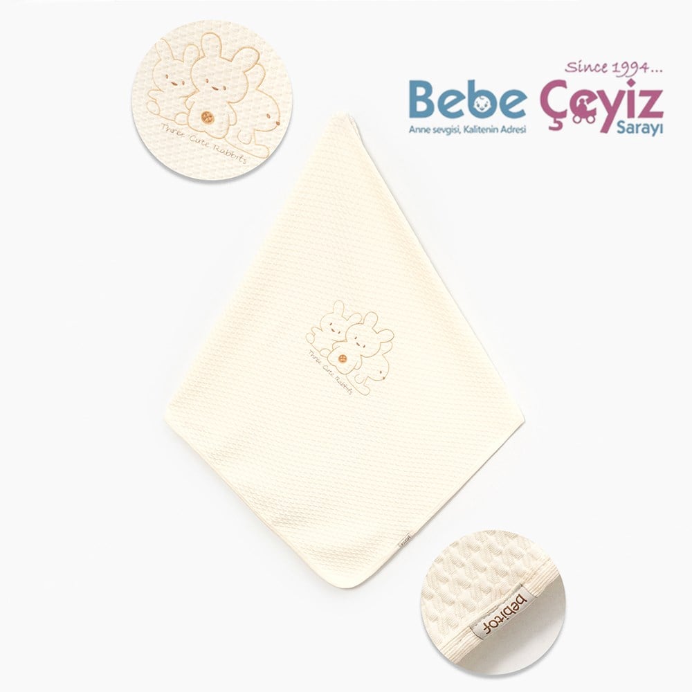 BEBİTOF Sevimli Tavşanlı Battaniye ( Ekru ) 