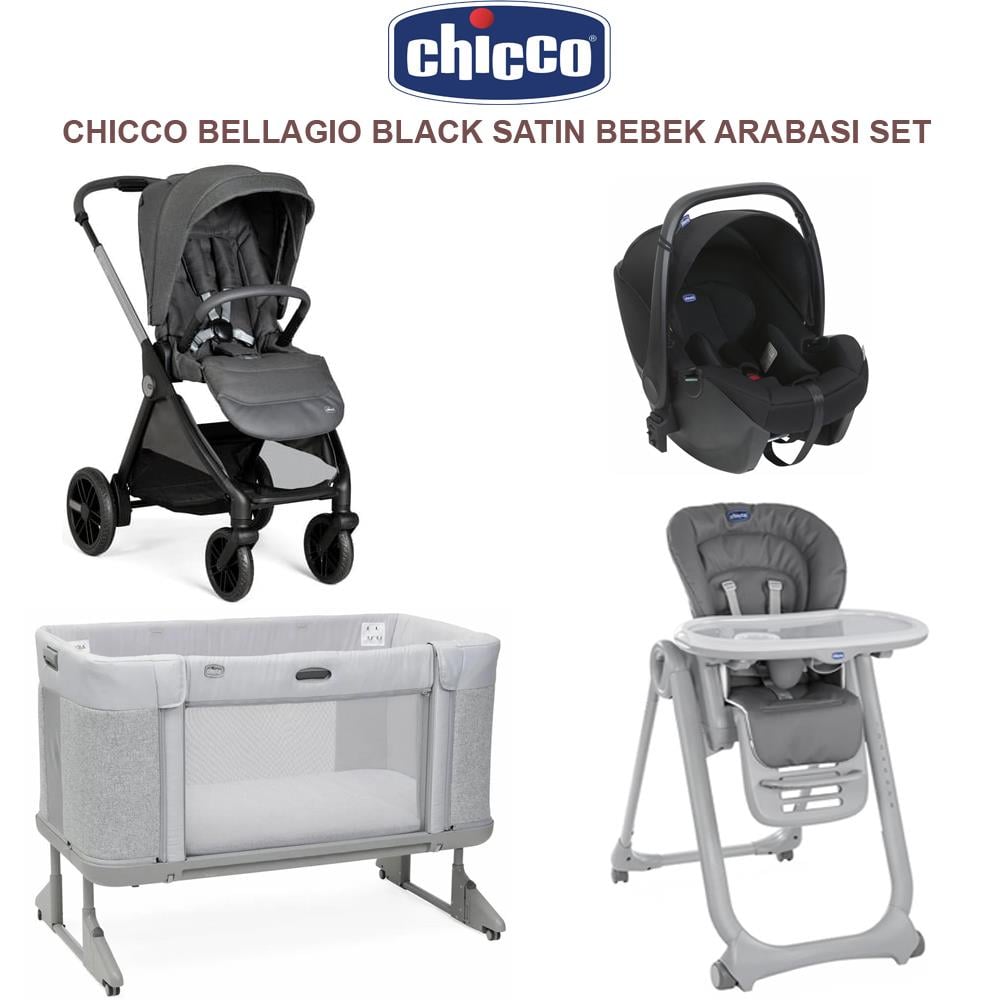 Bellagıo Black Satın +  Polly Magic Dark Grey + Korry Essential Syah + Next2me Forever Cosleeping Cot Ash Grey