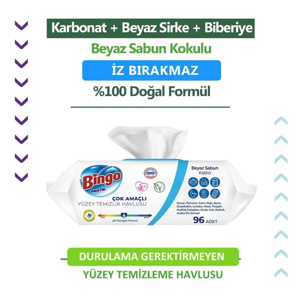 Bingo Yüzey Beyaz Sabun Temizlik Havlusu 96'Lı 