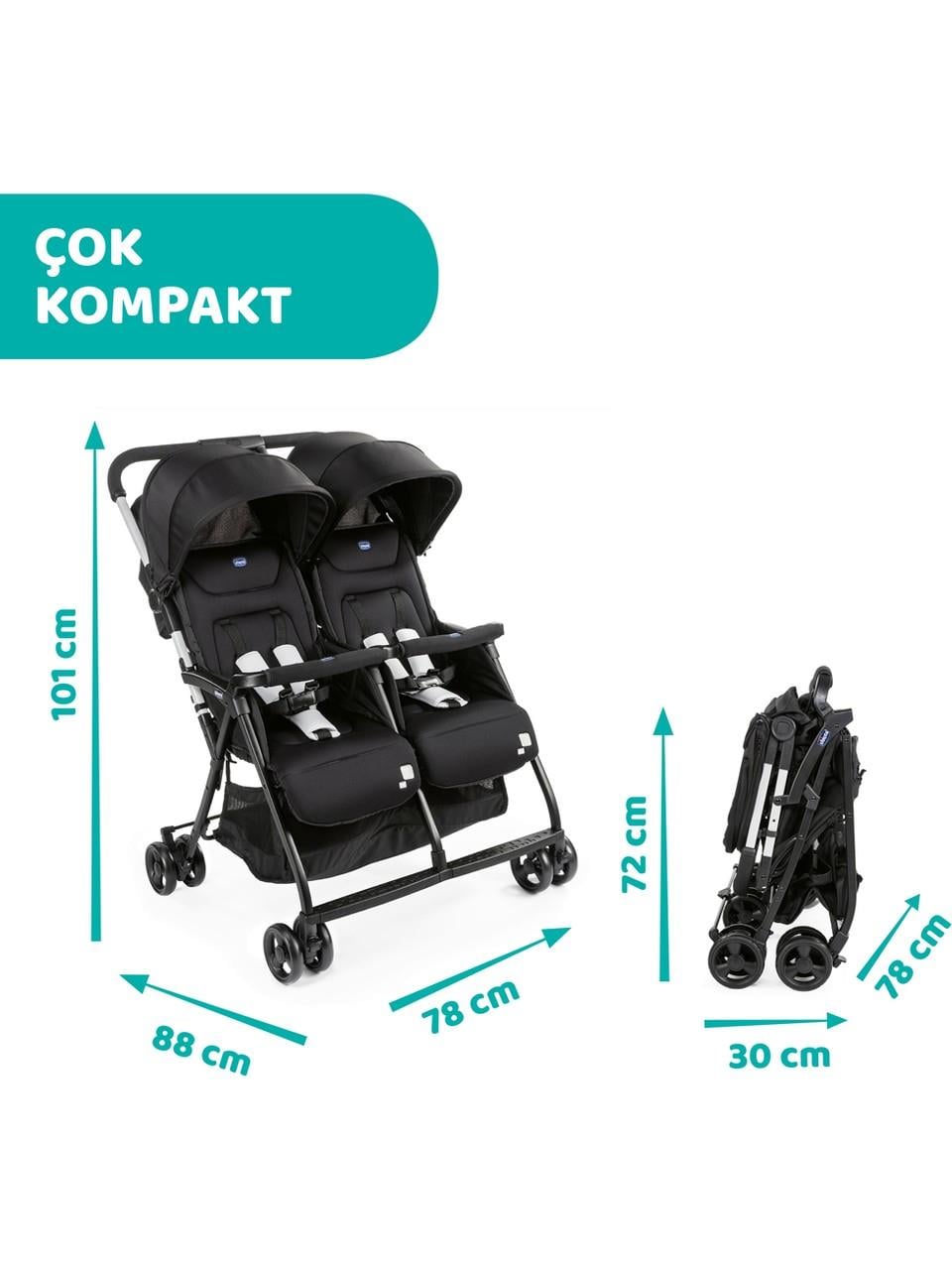 Chicco Ohlala 2 Twin Ultra Hafif Ikiz Bebek Arabası Black Night
