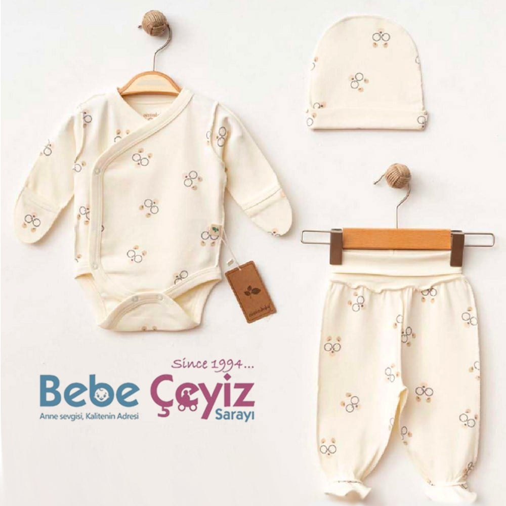 CİCCİM BABY  Gözlüklü Ayıcık Kruvaze 3'lü Takım 