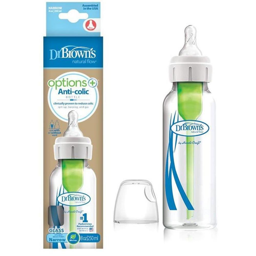 Dr. Brown’s Antikolik Options Dar Ağız Cam Biberon 250ml (0Ay+)