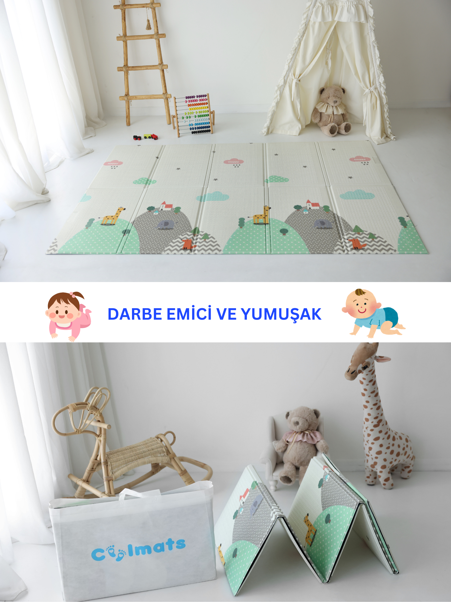 SEBİ Oyun Matı Katlanabilir Bulutlar Dağlar 200*130*1