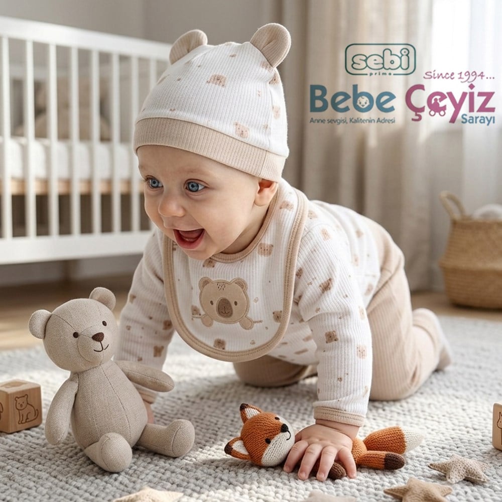 SEBİ PRİME Ayı Baskılı 5'li Hastane Çıkışı ( Bej )