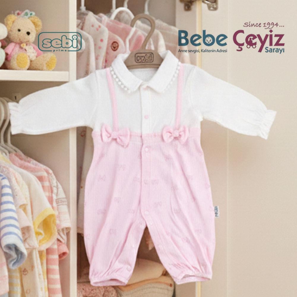 SEBİ PRİME Bebeyaka Fiyonk Desenli Tulum ( Pembe )