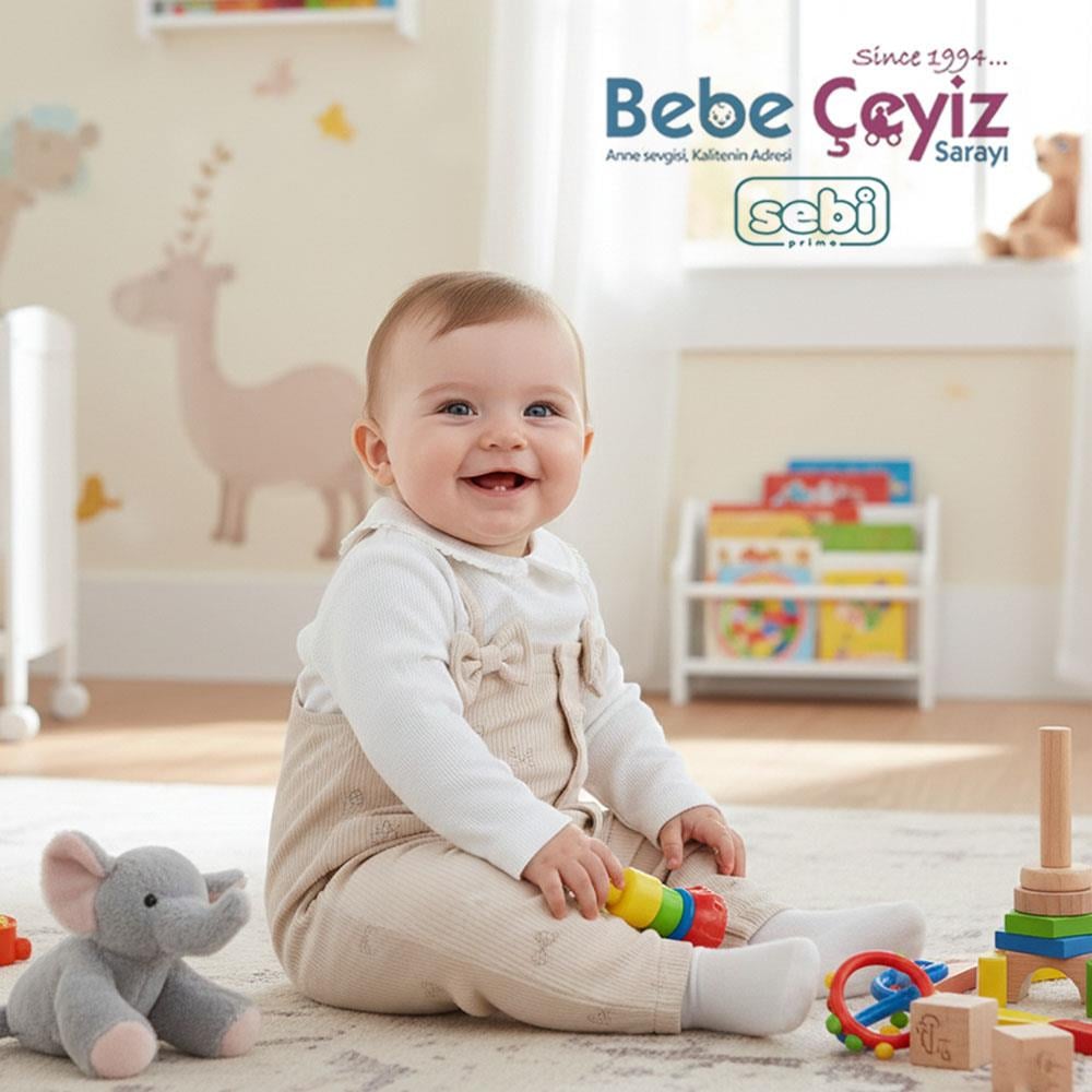 SEBİ PRİME Bebeyaka Fiyonk Desenli Tulum ( Bej )