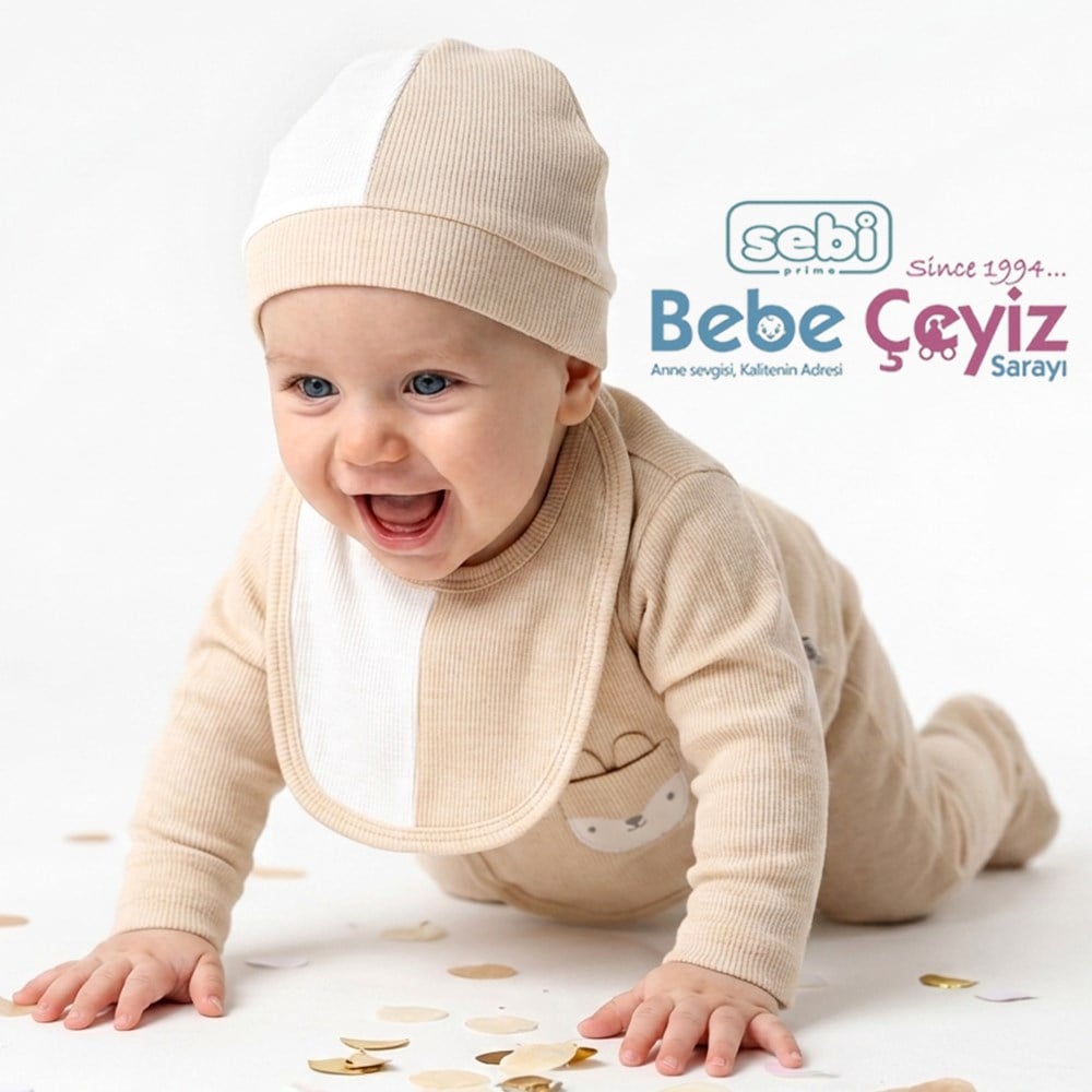 SEBİ PRİME Cepli Kedili Waffle 5'li Hastane Çıkışı ( Bej ) ( 0-3 Ay )