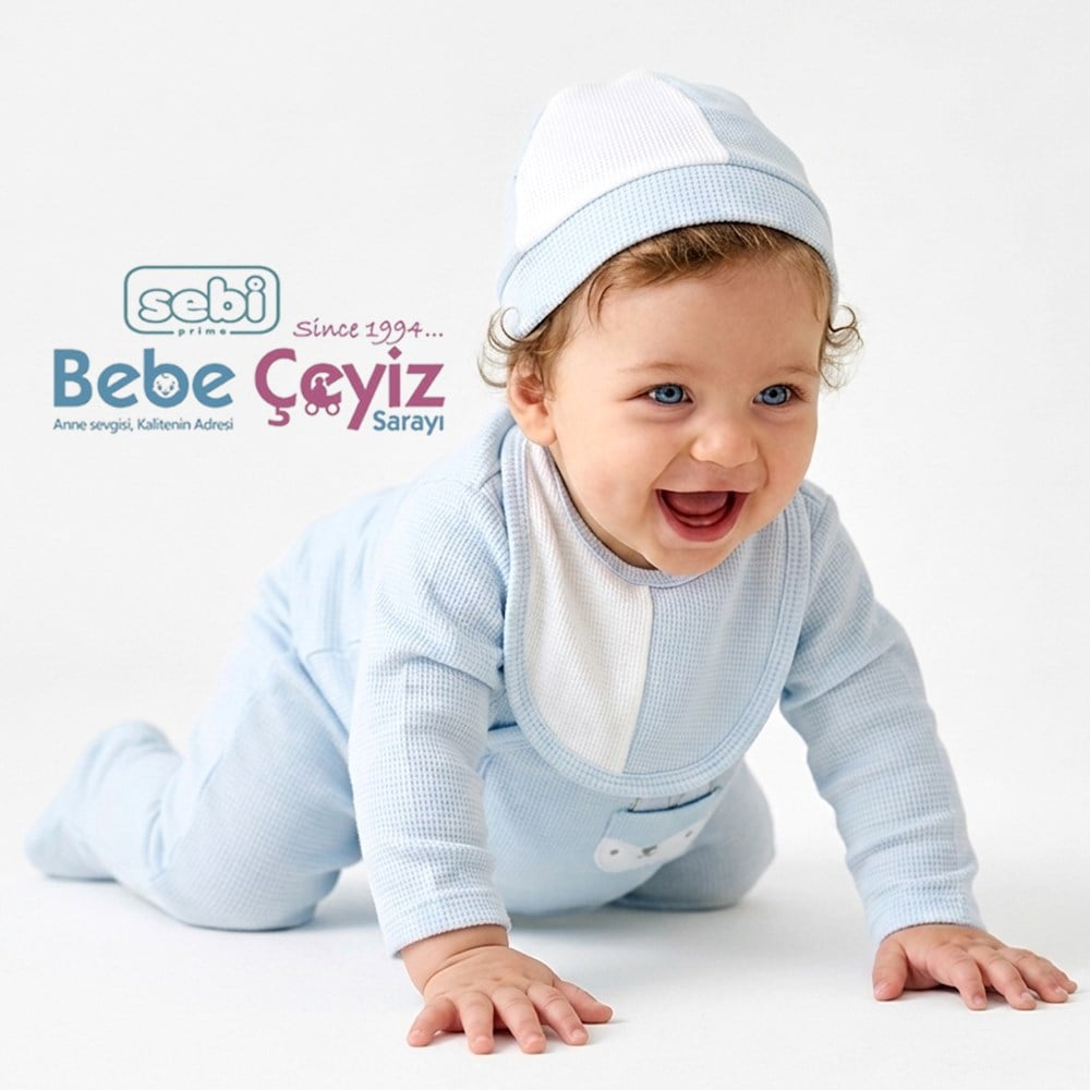SEBİ PRİME Cepli Kedili Waffle 5'li Hastane Çıkışı ( Mavi )
