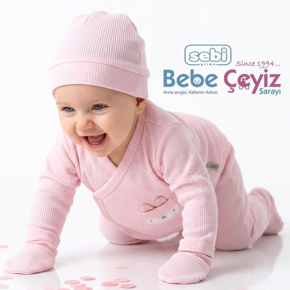 SEBİ PRİME Cepli Kedili Waffle 5'li Hastane Çıkışı ( Pembe ) ( 0-3 Ay )