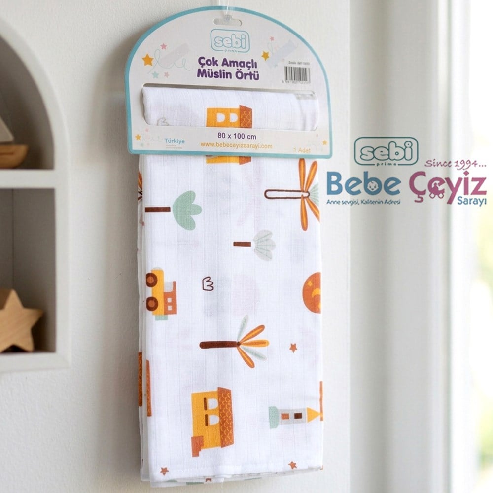 SEBİ PRİME Desenli Müslin Örtü ( 80 x 100 cm)
