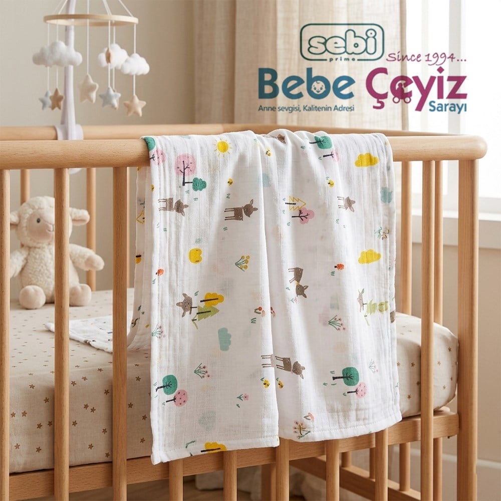 SEBİ PRİME Desenli Müslin Örtü ( 80 x 100 cm)