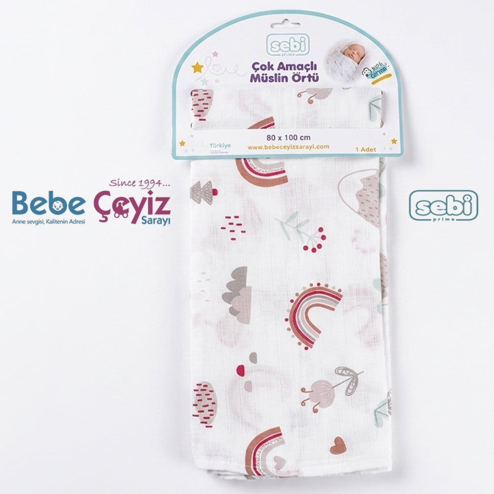 SEBİ PRİME Desenli Müslin Örtü ( 80 x 100 cm)