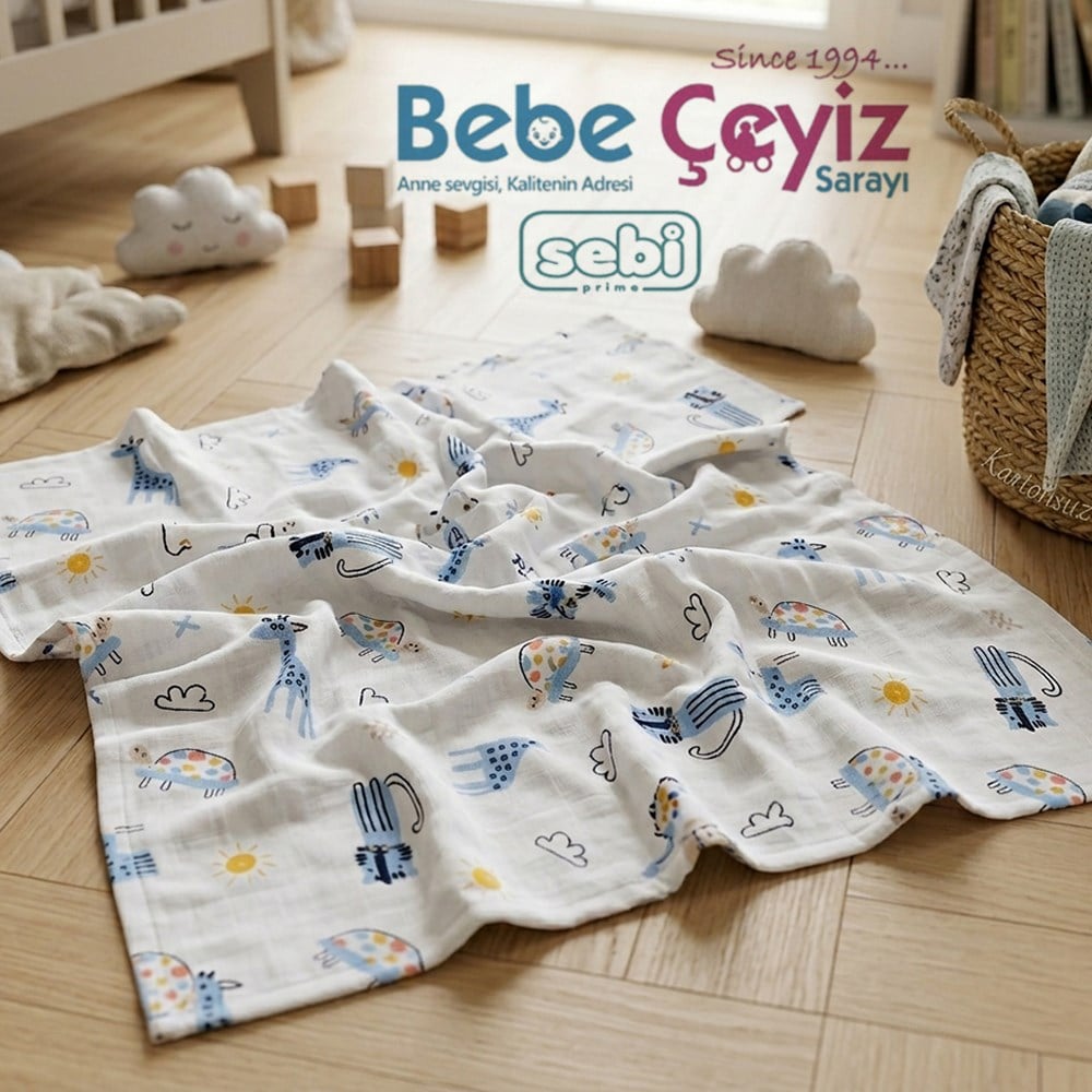 SEBİ PRİME Desenli Müslin Örtü ( 80 x 100 cm)