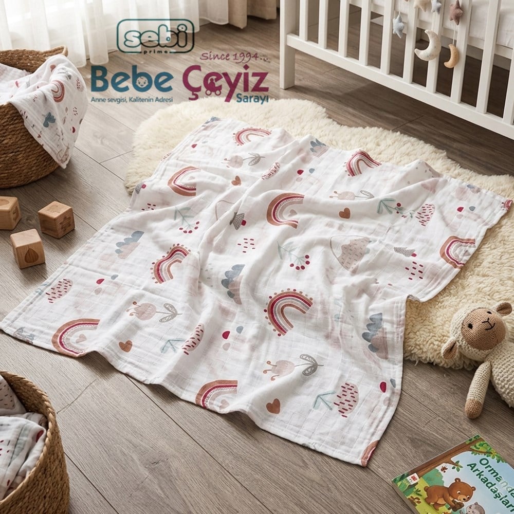 SEBİ PRİME Desenli Müslin Örtü ( 80 x 100 cm)