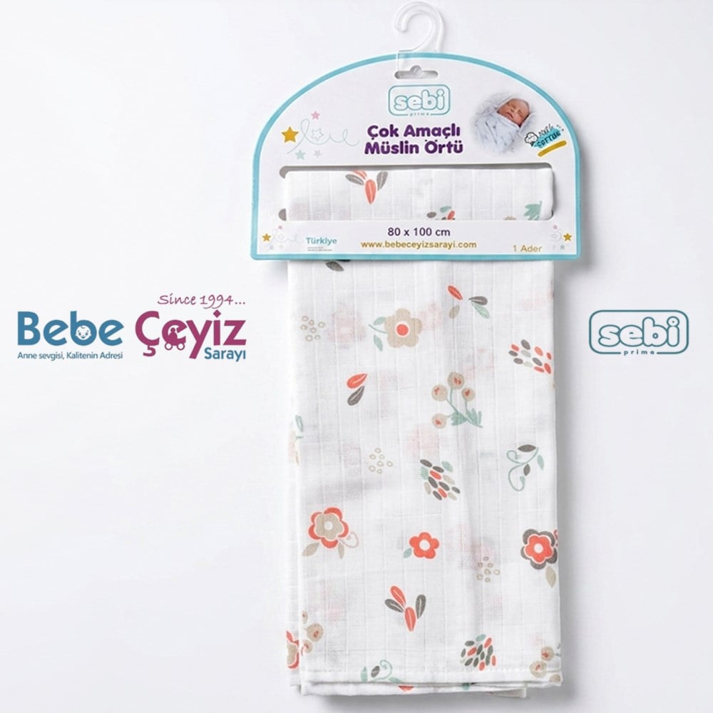 SEBİ PRİME Desenli Müslin Örtü ( 80 x 100 cm)