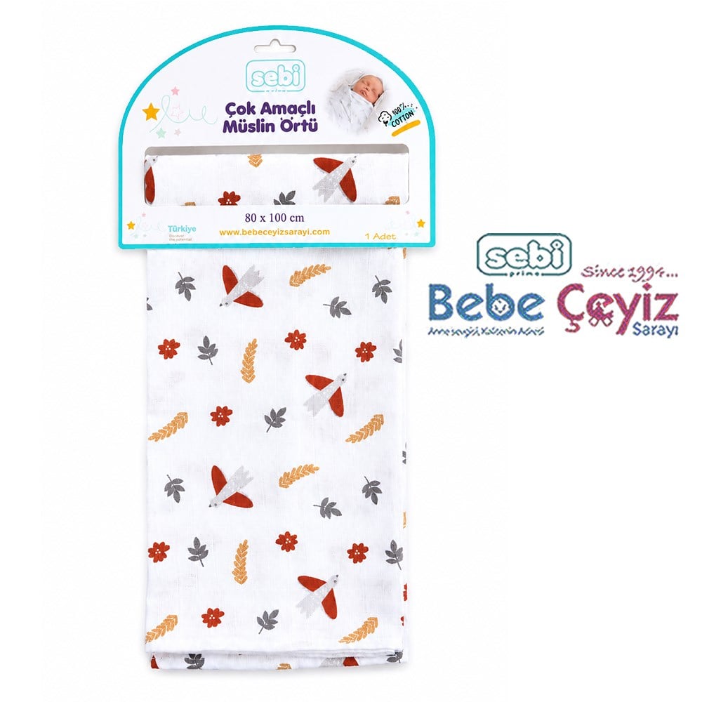 SEBİ PRİME Desenli Müslin Örtü ( 80 x 100 cm)