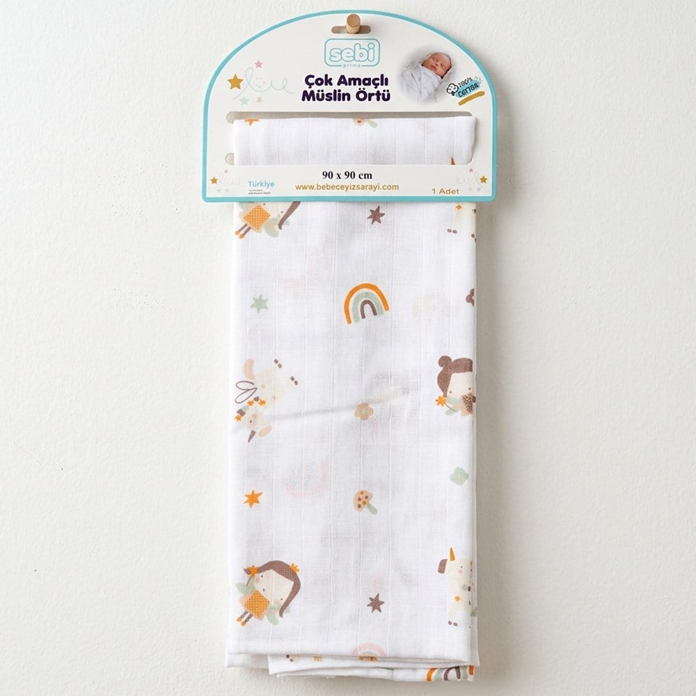SEBİ PRİME Desenli Müslin Örtü ( 90 x 90 cm )