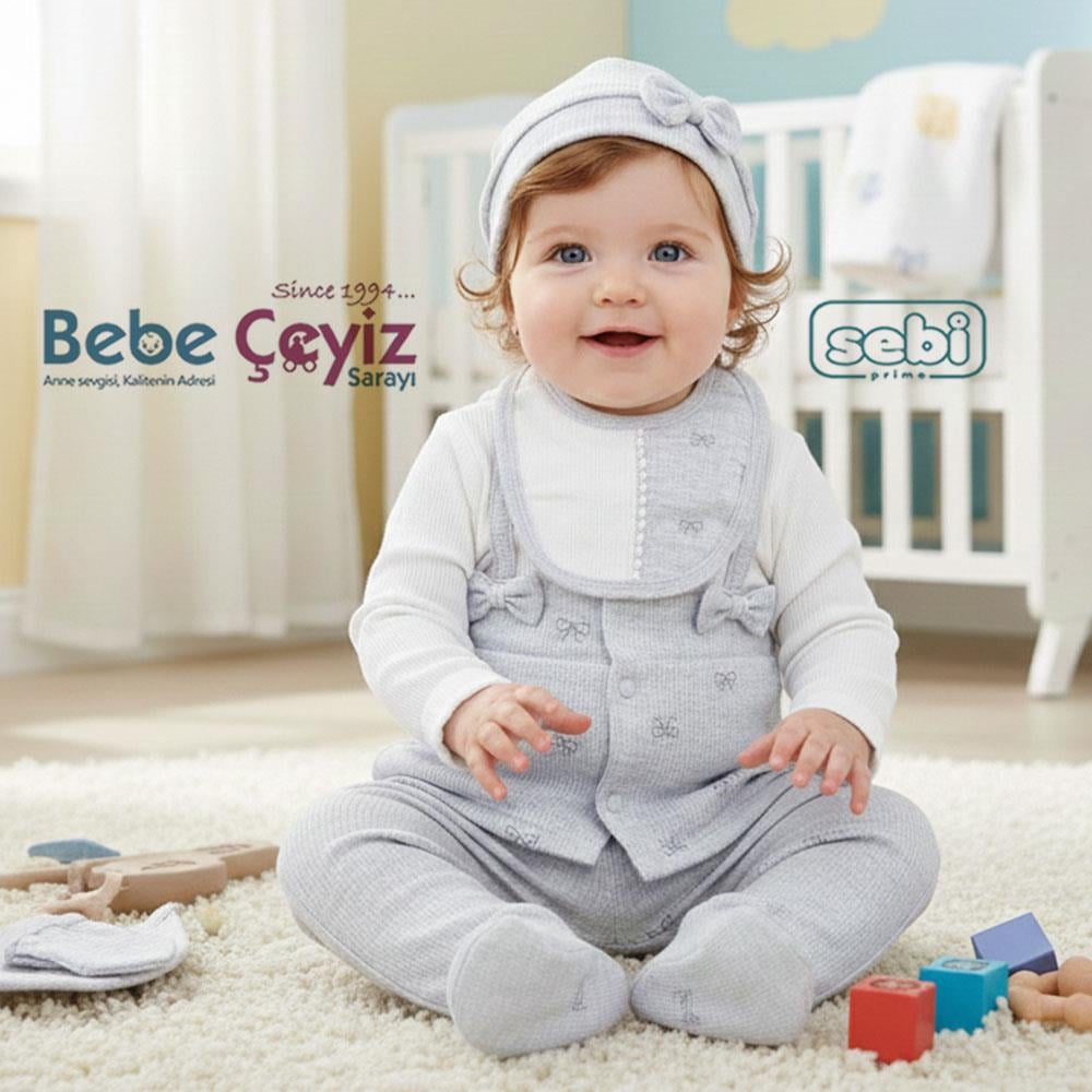 SEBİ PRİME Fiyonk Desenli 5'li Hastane Çıkışı ( Gri ) ( 0-3 Ay )