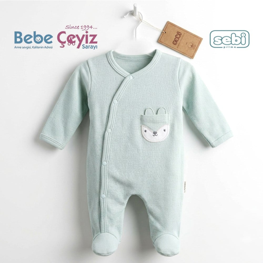 SEBİ PRİME Kedili Kruvaze Waffle Tulum ( Mint )