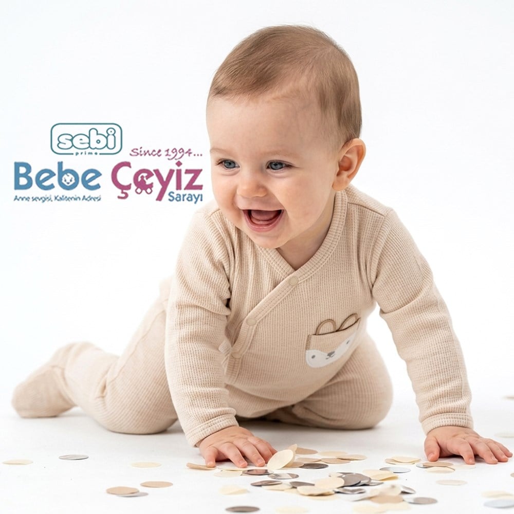 SEBİ PRİME Kedili Kruvaze Waffle Tulum ( Bej )