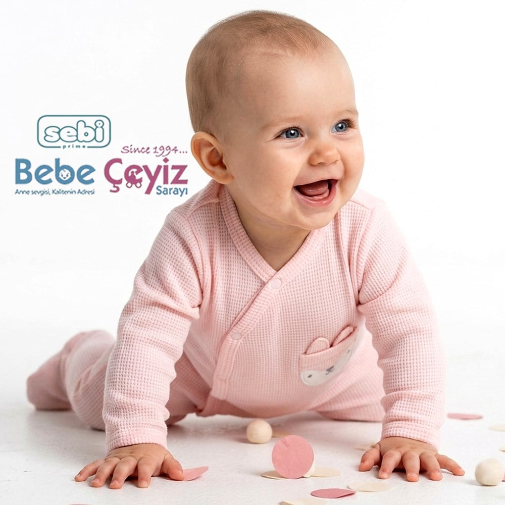 SEBİ PRİME Kedili Kruvaze Waffle Tulum ( Somon )