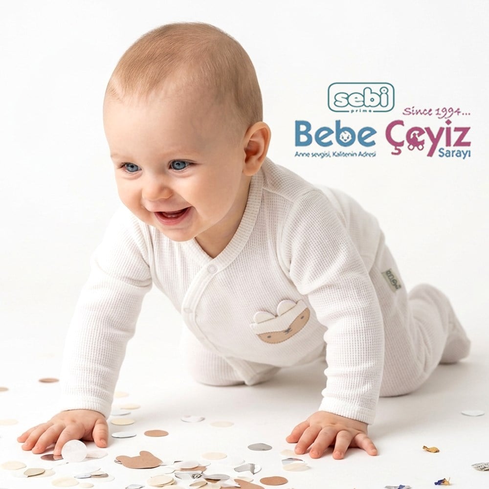SEBİ PRİME Kedili Kruvaze Waffle Tulum ( Ekru )