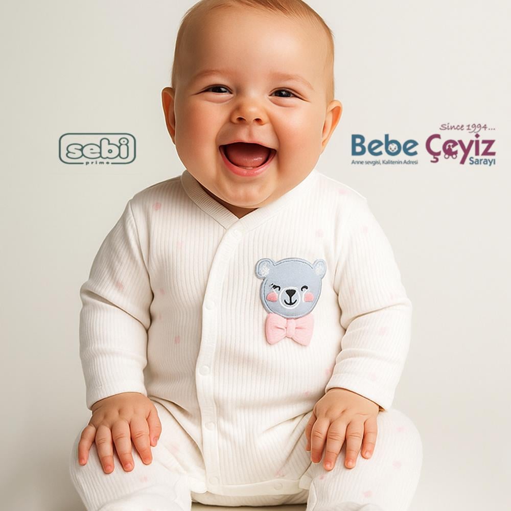SEBİ PRİME Puantiyeli Ayılı Papyonlu Tulum ( Pembe )