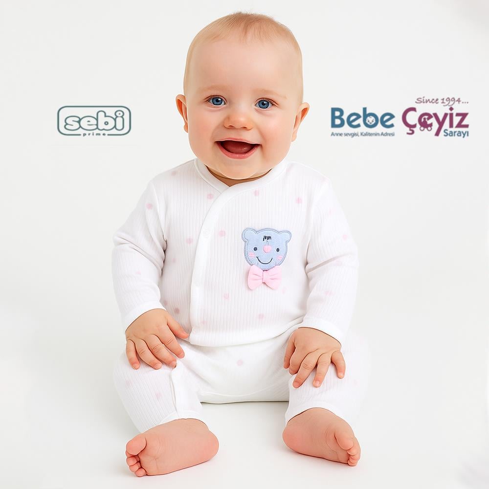 SEBİ PRİME Puantiyeli Ayılı Papyonlu Tulum ( Pembe )