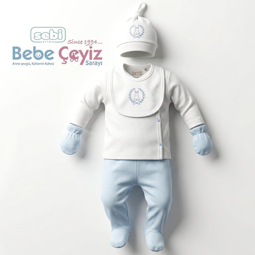 SEBİ PRİME Selanik Tavşan 5'Li Hastane Çıkışı ( Mavi ) ( 0-3 Ay )