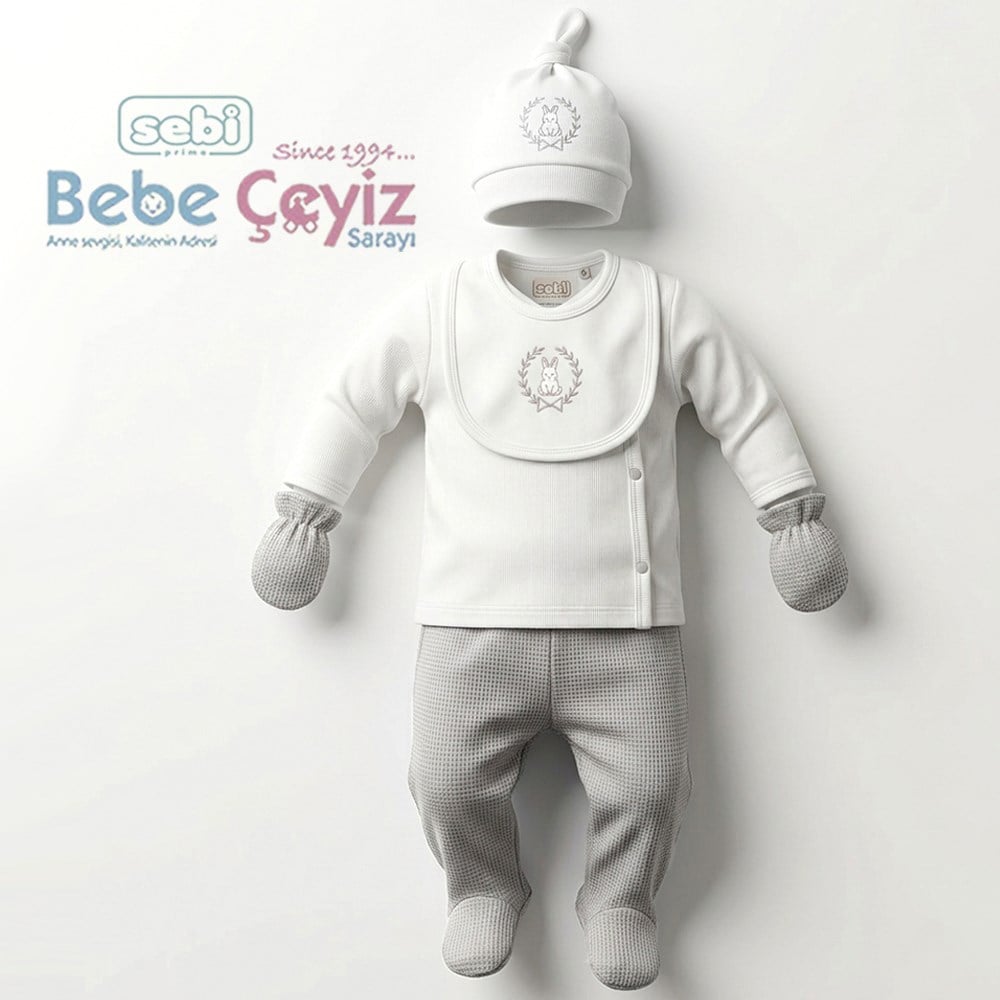 SEBİ PRİME Selanik Tavşan 5'Li Hastane Çıkışı ( Gri ) ( 0-3 Ay )
