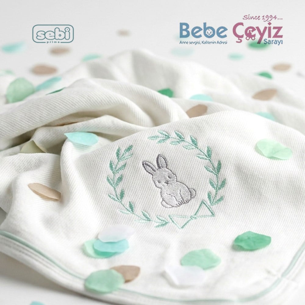 SEBİ PRİME Selanik Tavşan Tema Battaniye ( Ekru Mint )