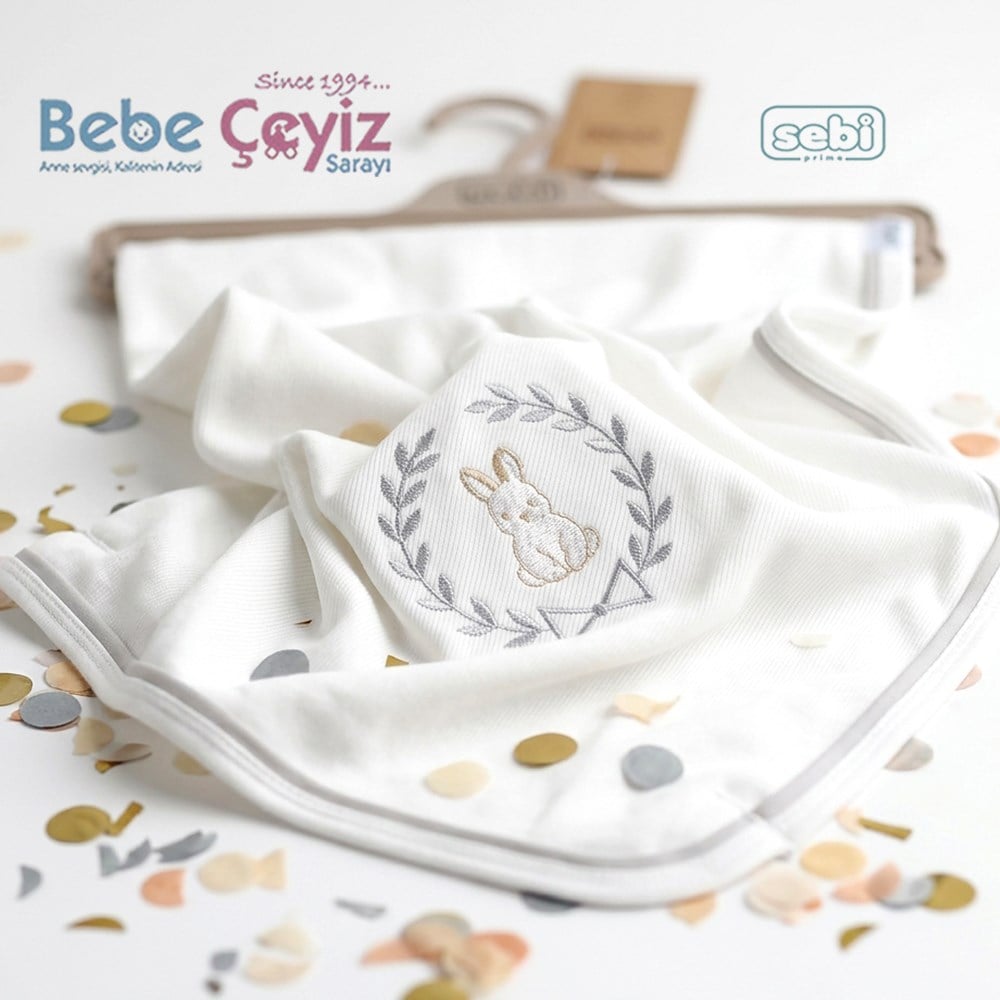 SEBİ PRİME Selanik Tavşan Tema Battaniye ( Ekru Gri )