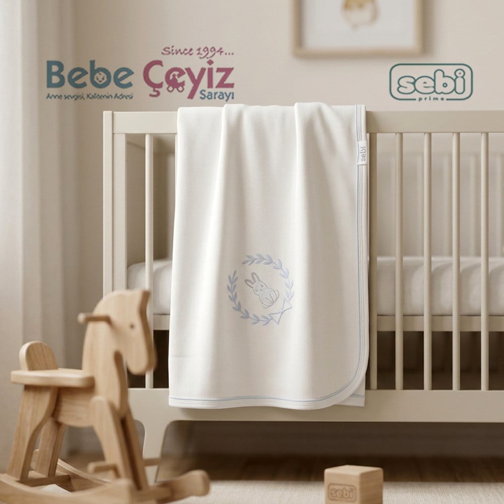 SEBİ PRİME Selanik Tavşan Tema Battaniye ( Ekru Mavi )