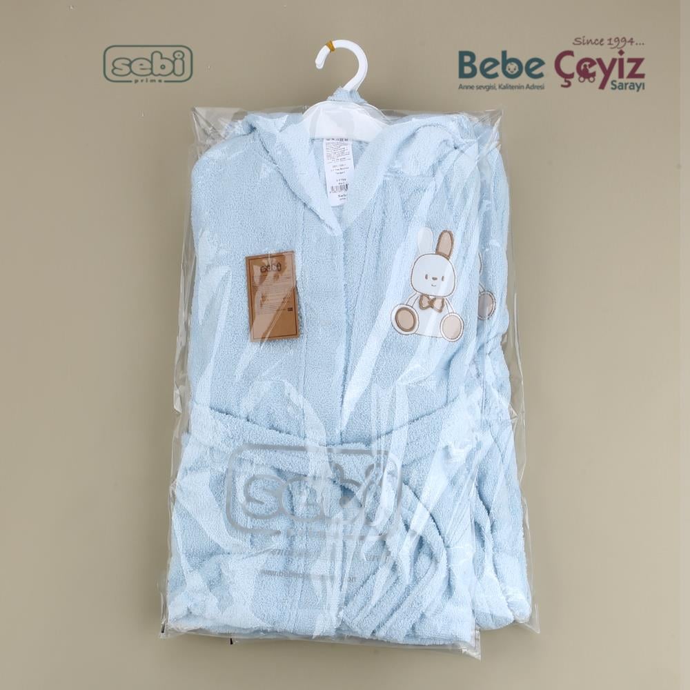 SEBİ PRİME Tavşan Desen Bornoz Takım ( Mavi )