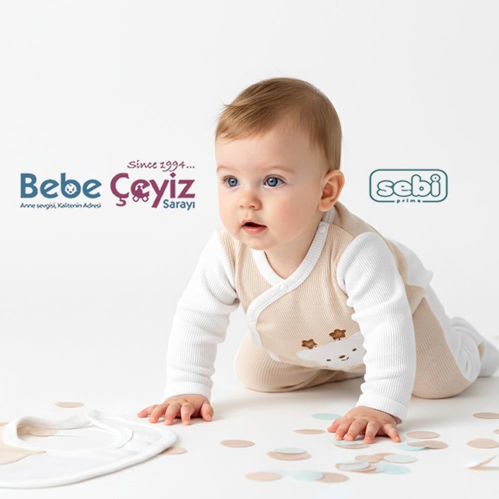 SEBİ PRİME  Waffle Kumaş Yıldız Ayılı 5'li Hastane Çıkışı ( Bej ) ( 0-3 Ay )